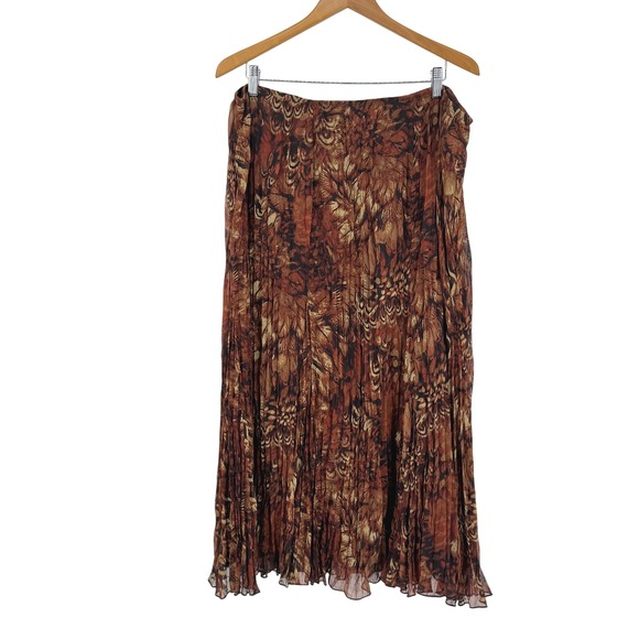 Ruby Rd Brown Broomstick Pleated Maxi Skirt Size 16 Elastic Waist Forest Fairy - Picture 1 of 6
